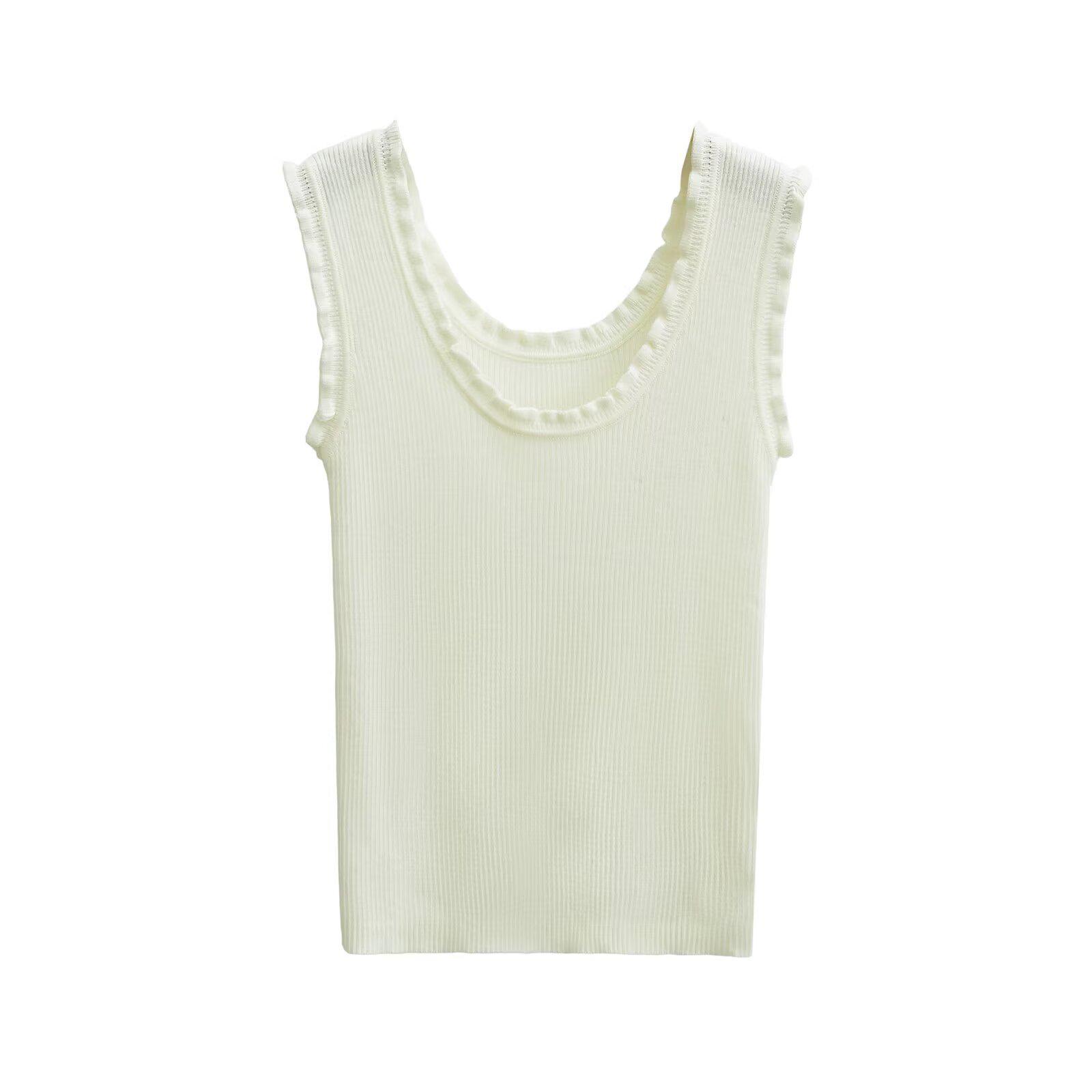 

Женский облегающий вязаный жилет с квадратным вырезом и оборками, весна/лето 2025 Small белый