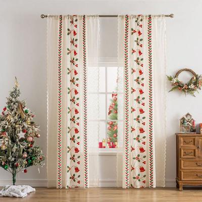 2 peças Cortinas de Bordado de Natal Cortinas de Renda Translúcidas Cortina com Passagem para Varão