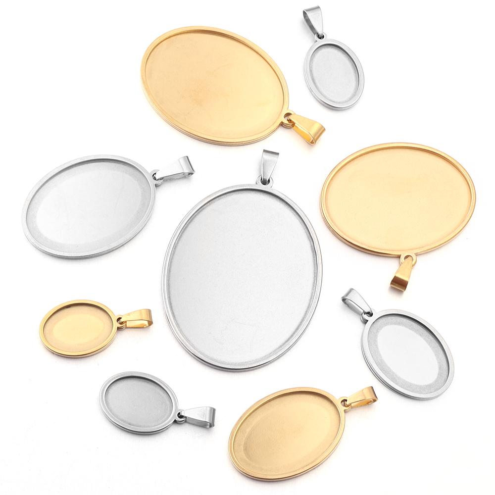 2-5pcs/Lot Oval Stainless Steel Cabochon Base Settings Tray Blank Charms for Jewelry Making Supplies Necklace Pendant Base