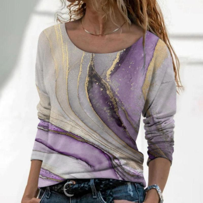 

Женская футболка, повседневная футболка для отдыха и выходных, простая футболка с абстрактным рисунком, футболка с длинным рукавом, круглый вырез, большие размеры 6XL