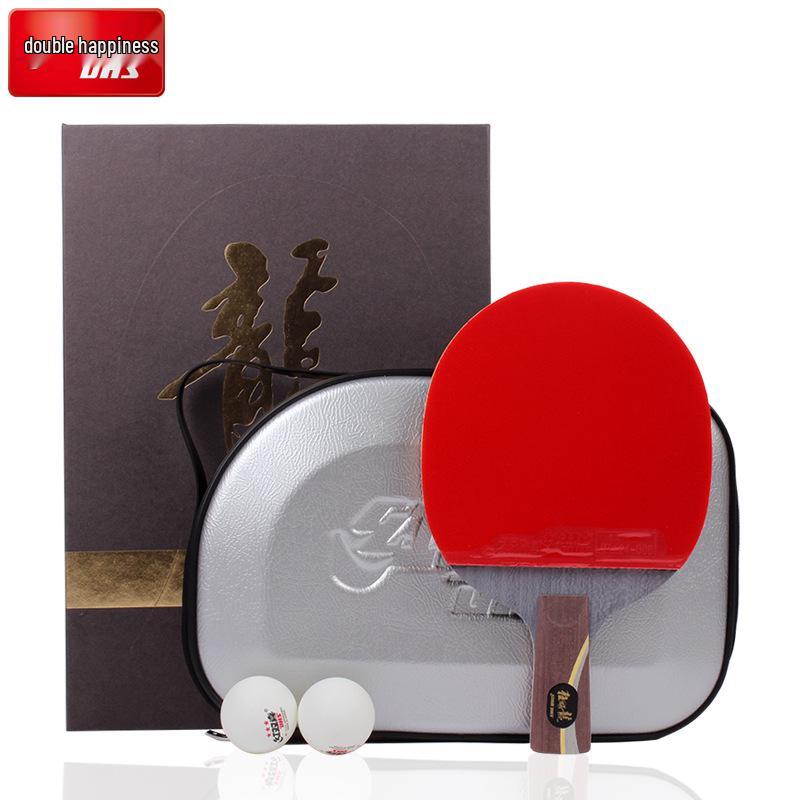 Tianji Table Tennis Racket: Double Happiness 7-Ply Wood, Blue Sponge, Double Inverted Rubber, Offensive Blade, Straight Handle/Penhold