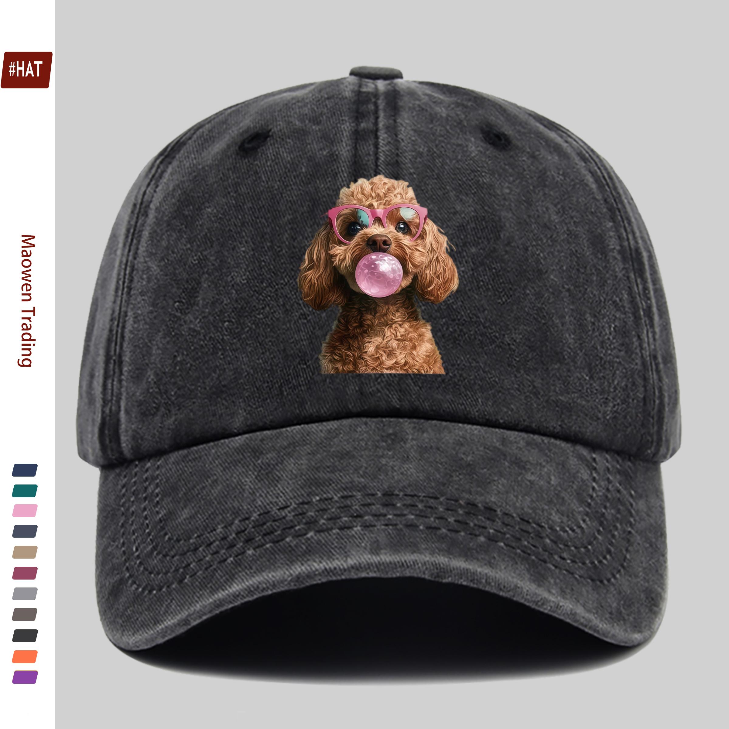 pc Brown Curly Puppy Wearing Pink Glasses And Bubble Pattern Printed Baseball Cap Ideal Decorative Hat for Pet Lovers MultiC (as the picture,1pc)