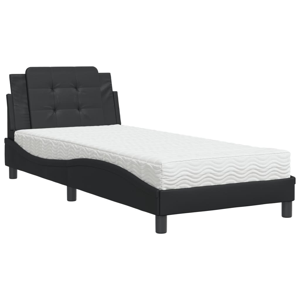 Vidaxl Bed With Mattress, Black, 90X190 Cm, Faux Leather