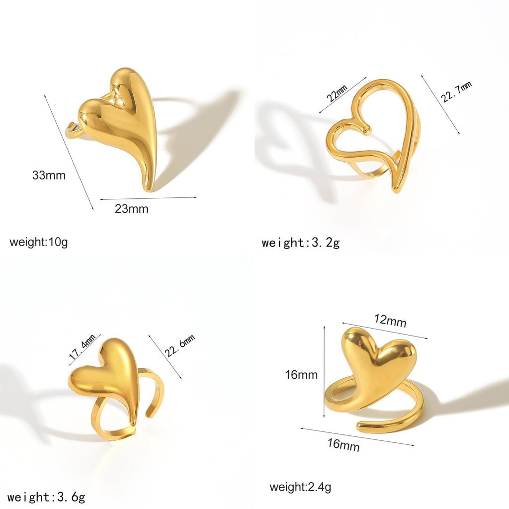 Heart Pendant Adjustable Stainless Steel Ring For Women Gift Accessory