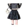 2025 High-Waisted Black PU Leather A-Line Mini Skirt - Stylish Pleated Design for Women