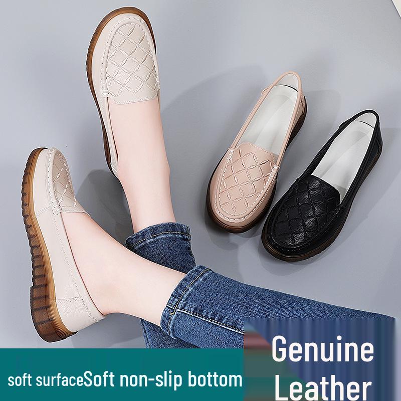 Plus Size Genuine Leather Women's Embroidered Loafers - Comfortable Casual Moccasins for Moms