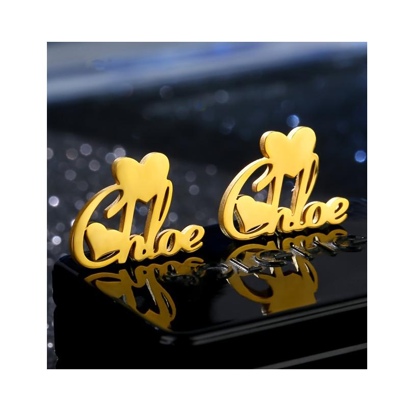 Excellent Fashion Gold Customized Name Cute Heart Earrings Stainless Steel Letters Studs Earrings