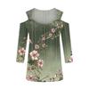 Women's Casual Shirt Blouse Print V-neck Sexy Cold Shoulder 3/4 Sleeve Top