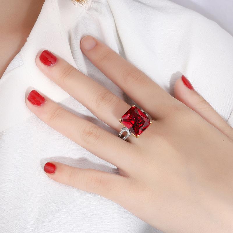 Gica Gema Bague de fiançailles en argent Sterling 925, 12x14mm, pierres précieuses en Zircons, pierre de naissance, bijoux fins pour mariage