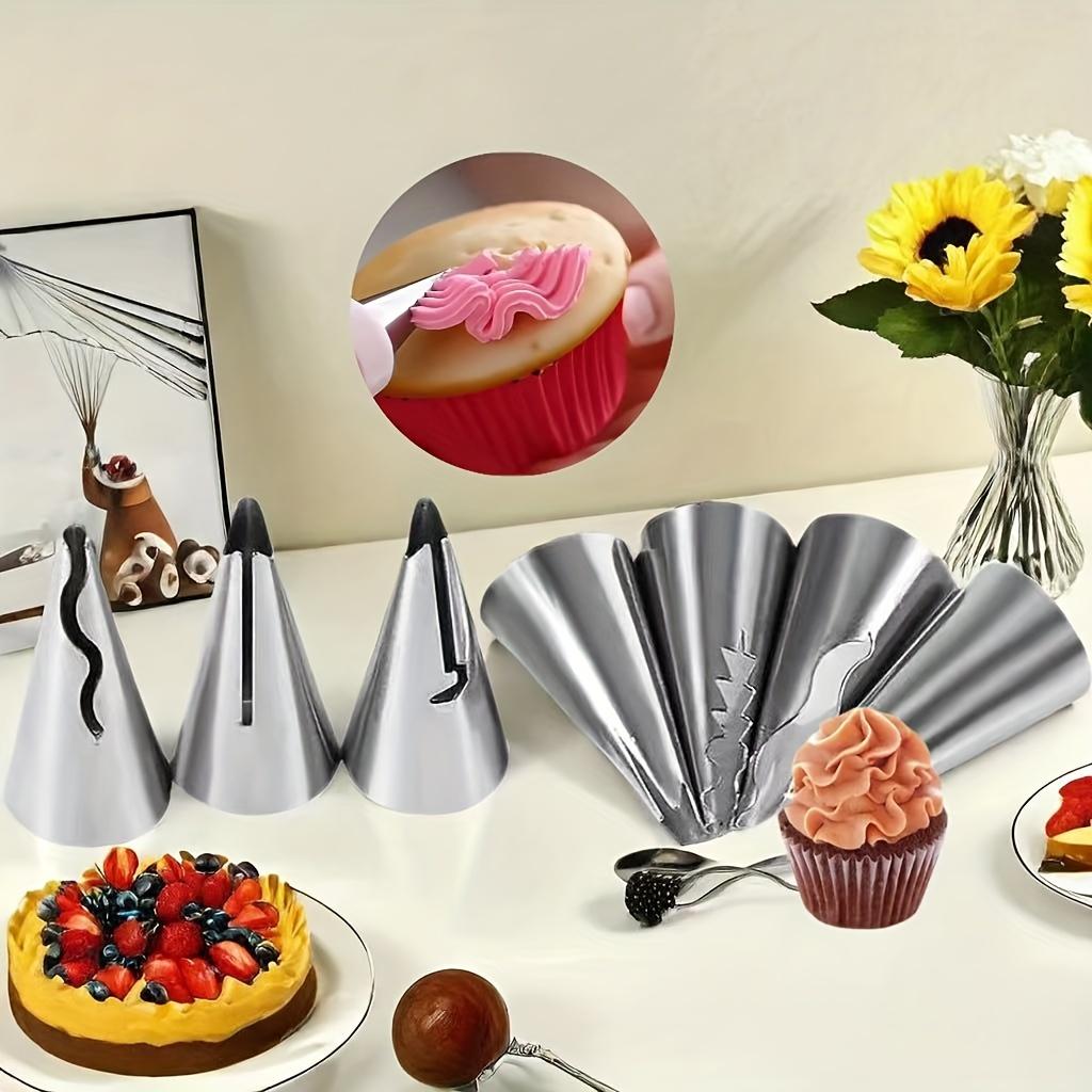 7-Piece Stainless Steel Pleated Skirt Pastry Nozzles - Cake Decorating Tool Set with Unique Patterns for Cupcakes and Pastries