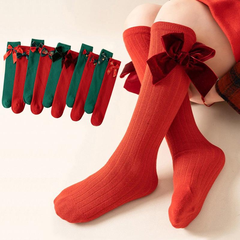 

Girls Knee High Socks Soft Kids Socks Decorated With Bowknot