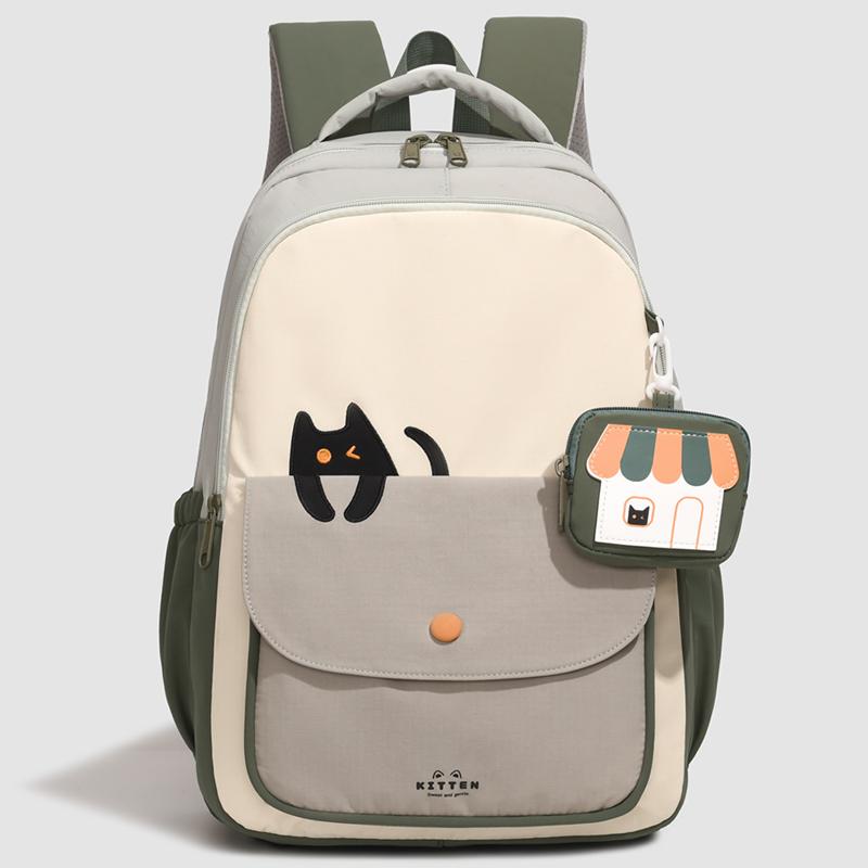 Zaino Stampato Cartoon con Gattino Grande Capacità Zaino Scolastico per Studenti