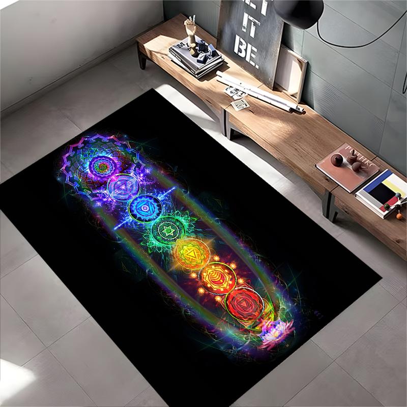 Colorful Chakra Symbols Energy-Inspired Design Non-slip rug suitable for living room and bedroom sofas