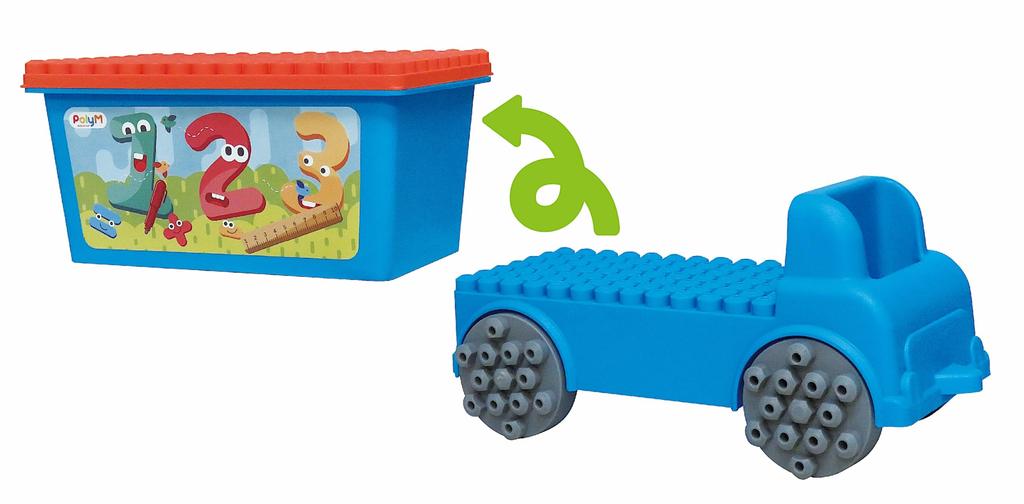 PolyM 761802 Connect and Play Truck Set, 97 Pieces, Includes 10 Learning Cards. Educational Toy for Ages 18 Months and Up. Suitable for Indoor Play,