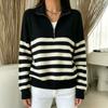 Womens Striped Color Block Sweater Loose Vintage Lazy Knitwear Fall Winter Outerwear