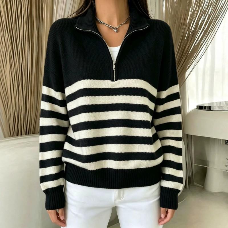 Womens Striped Color Block Sweater Loose Vintage Lazy Knitwear Fall Winter Outerwear