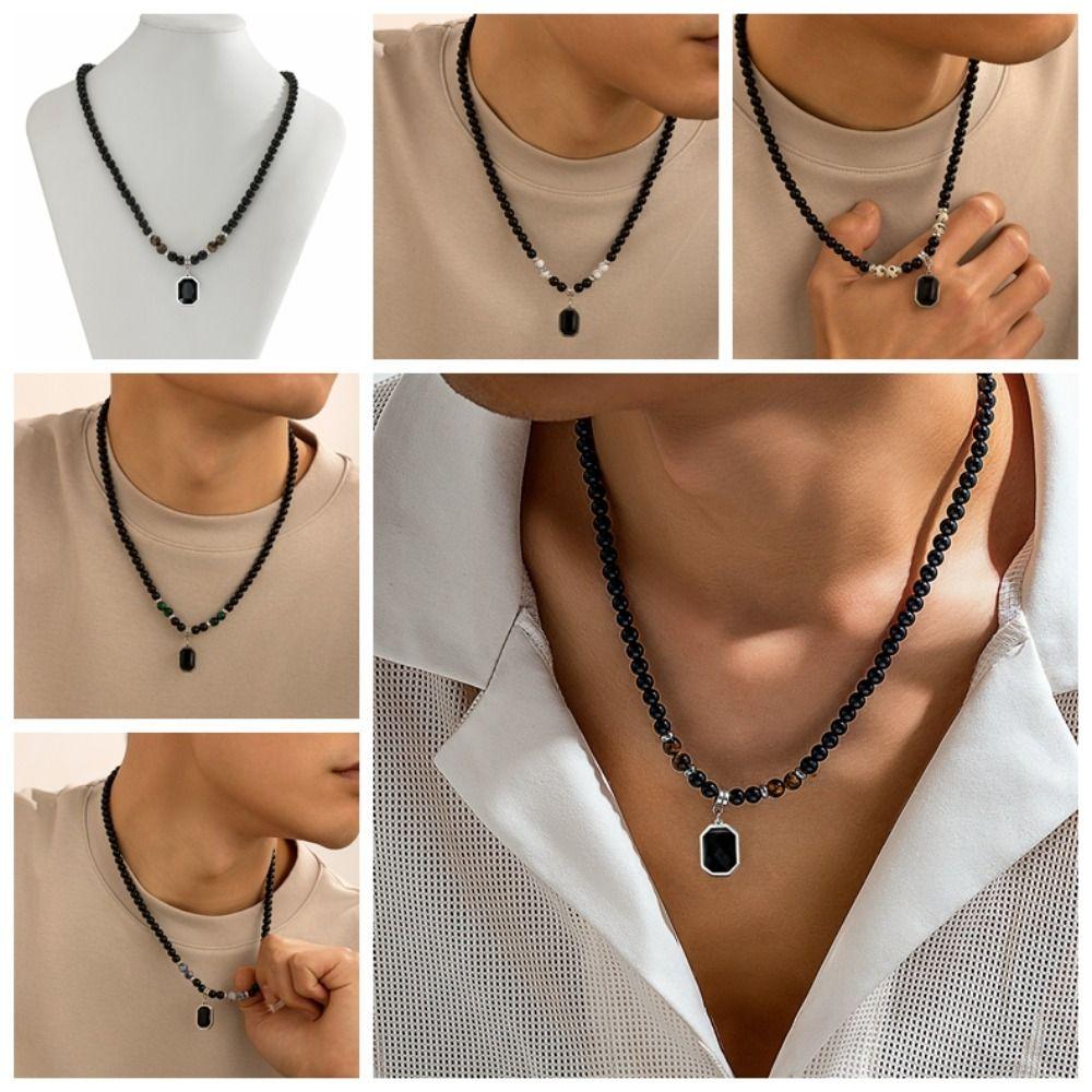 

Hand Rope Men Retro Necklace New Chinese Style Acrylic Beaded Necklace Decoration Style D