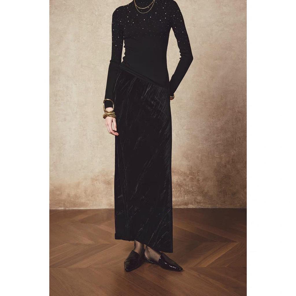 Iridescent Velvet Elastic Fishtail Midi Skirt - High-Waisted, Bias-Cut, Heavy-Duty, Slimming, Women's Autumn/Winter Skirt