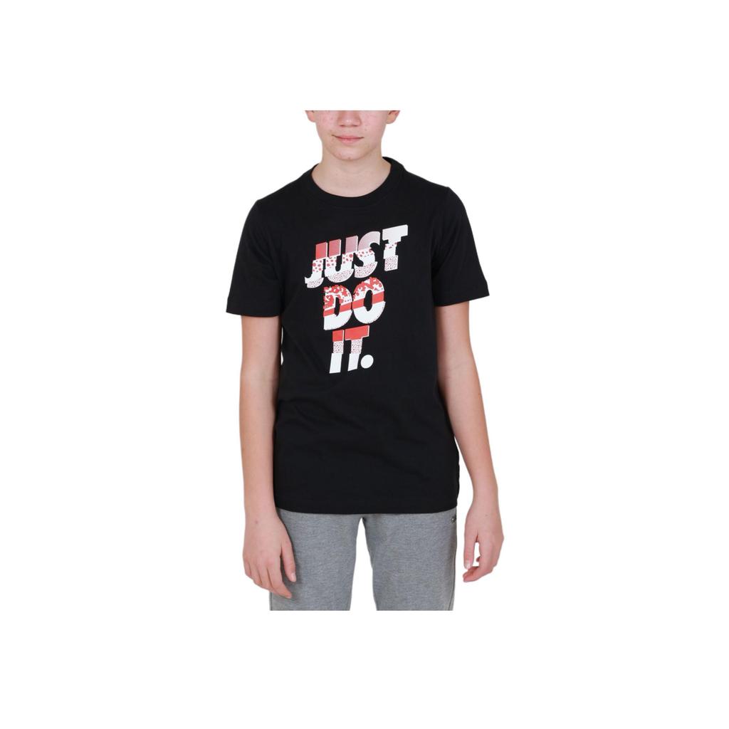 Nike Solid Color Letter Crew Neck Cotton Short Sleeve T-Shirt Kids Tops Black DO1822-010