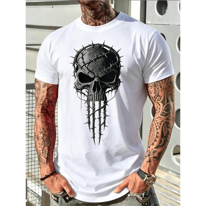 

European sizes Men S Tshirt Skull with Thorns Graphic Print Tshirt Perfect for Home, Outdoor Casual Or Fitness Wear S белый