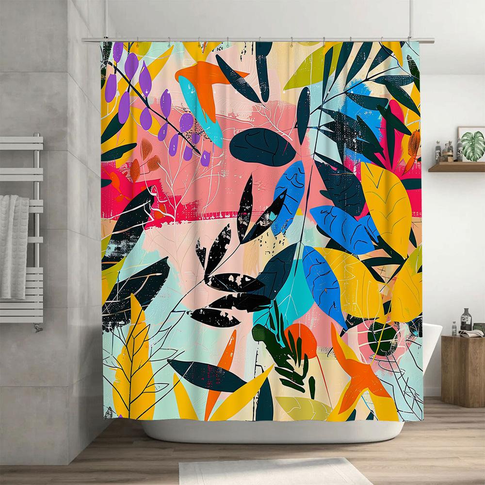 Artistic Shower Curtain Bright Floral Design for Bathroom Decor Easy Installation On Rods Size Customizable Multi-Color Pattern