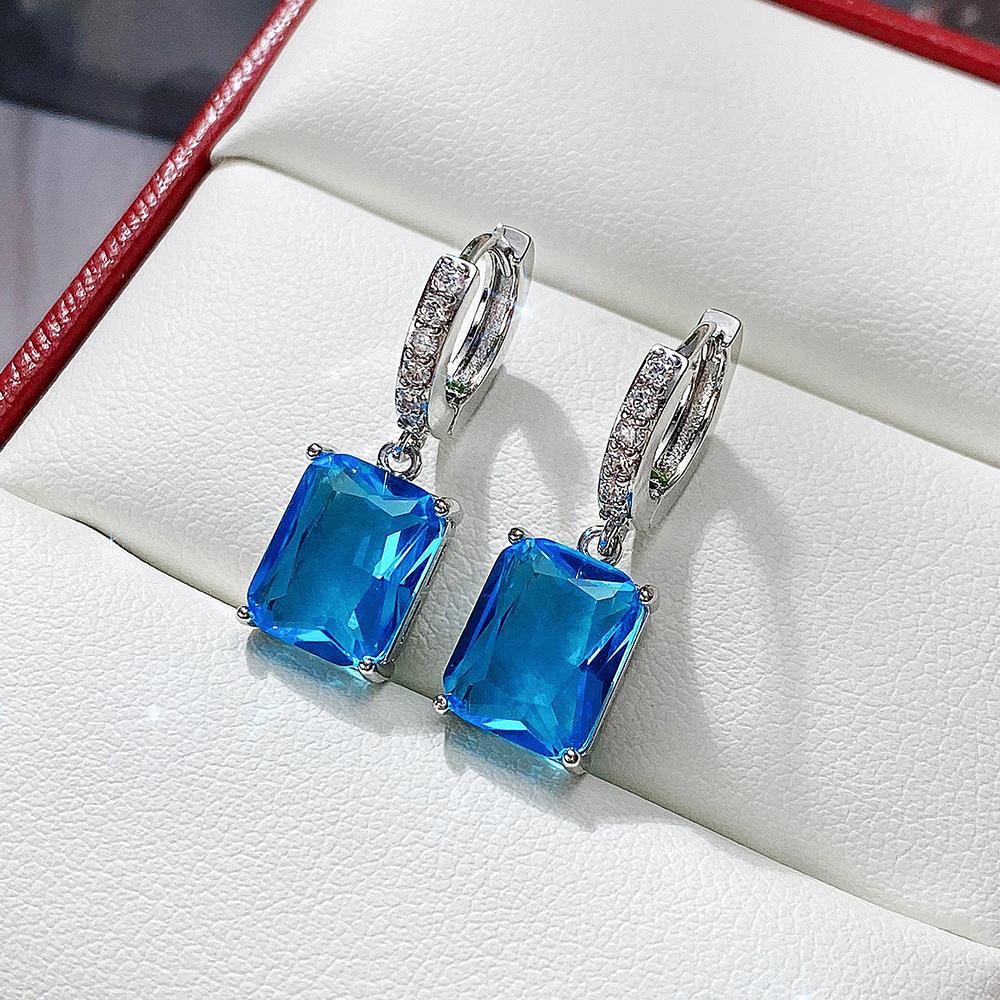 Sweet And Luxurious Jewelry, European And American Sparkling Personality, Bride'S Wedding, Blue Zircon Earrings