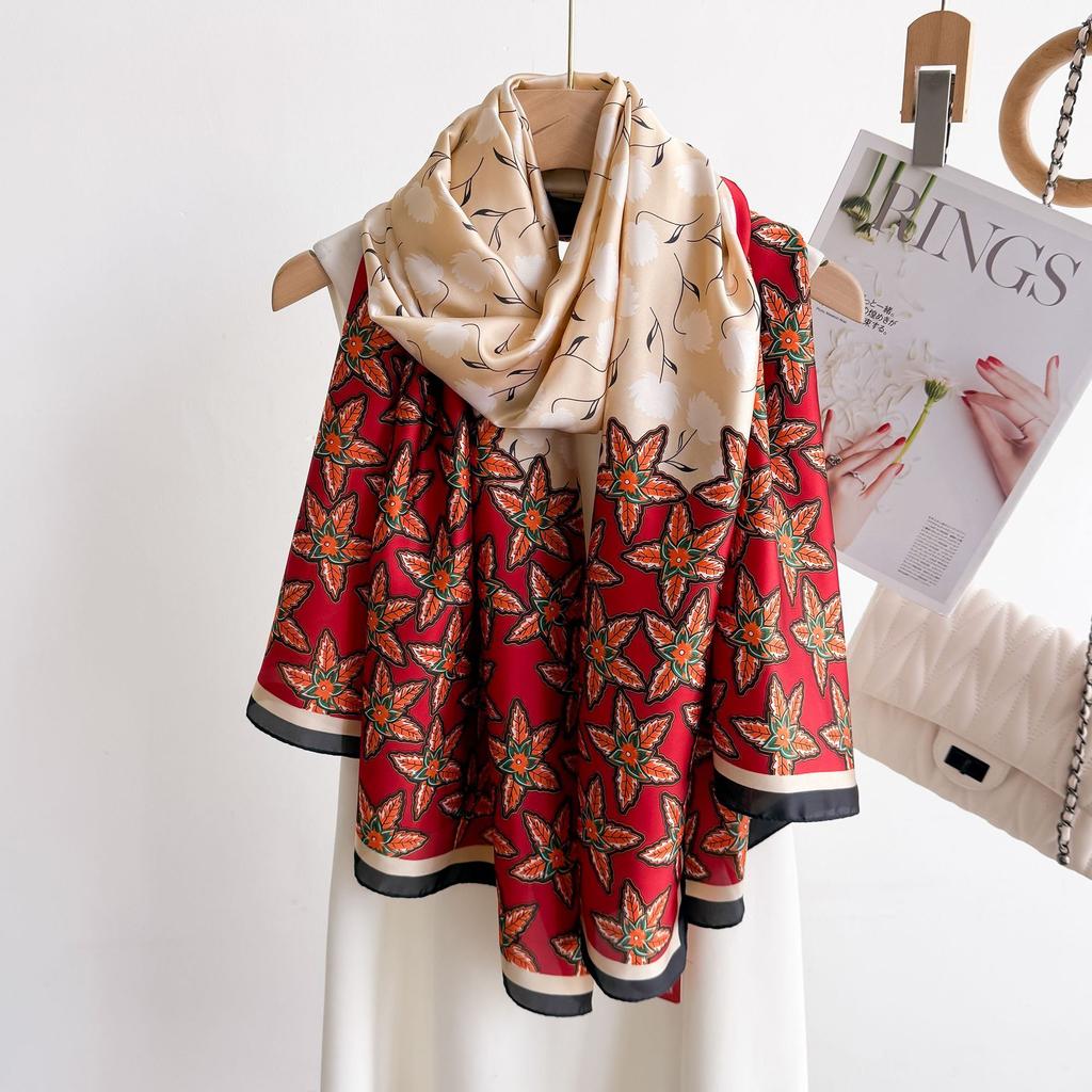Neuer Seidenschal Ahornblattdruck langer Schal Li Jin geschmiedetes Tuch Frühling und Herbst Simulationsseidenschal leichter Luxus Modeschal