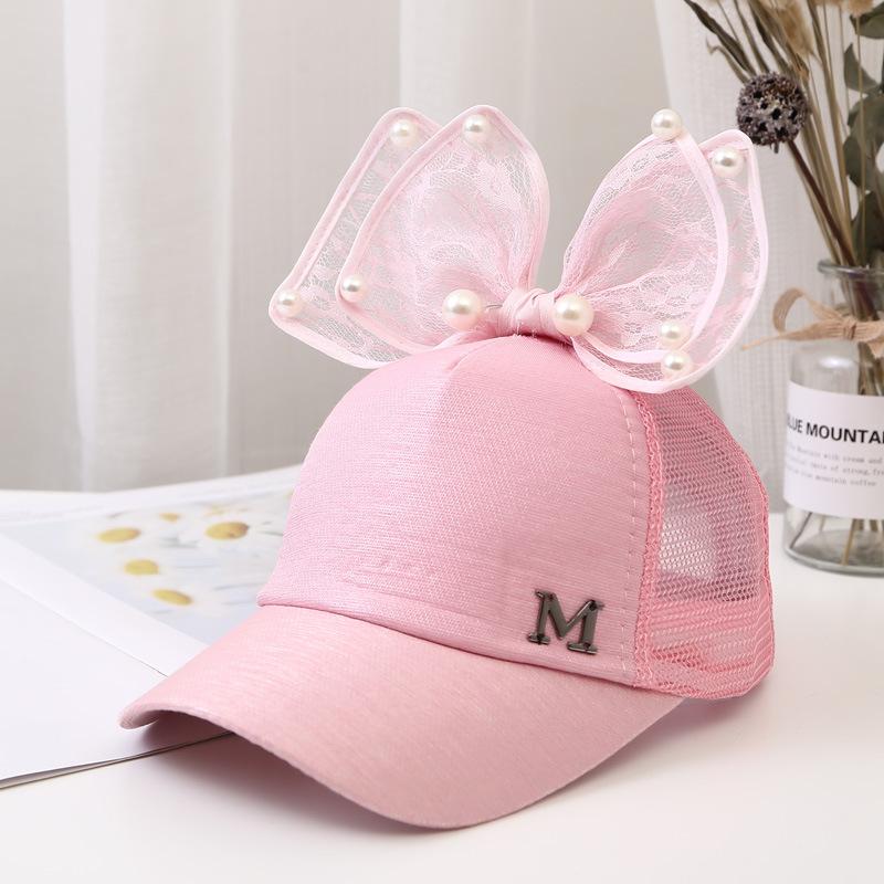 Children Big Bow cartoon Baseball Cap Cute Girls Pearl Snapback caps Sun Caps Mesh Rabbit Ear UV Protection Summer Hats boy