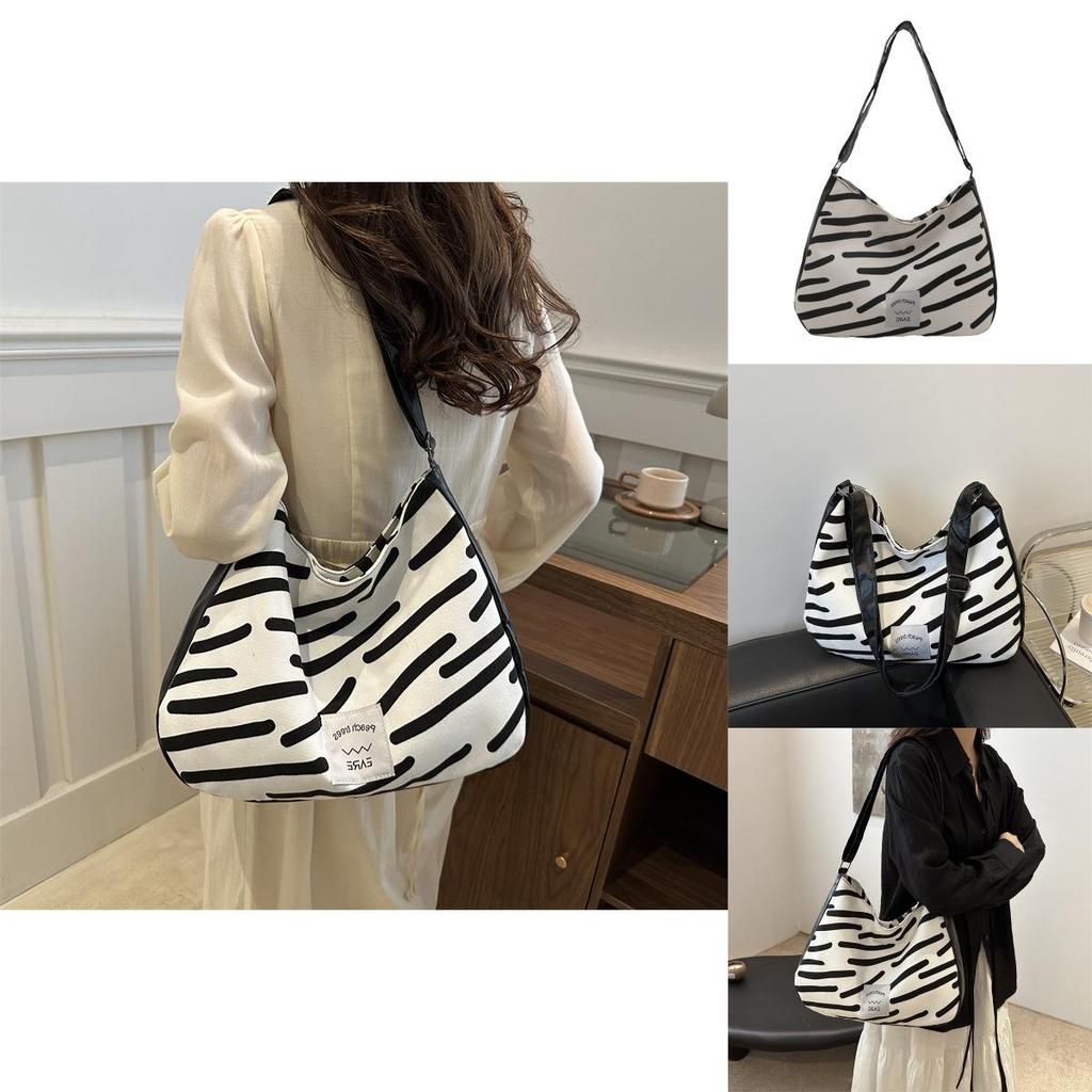 Stylish White Canvas Tote Bag For Women 2024 Featuring Trendy Stripes And Spacious Design