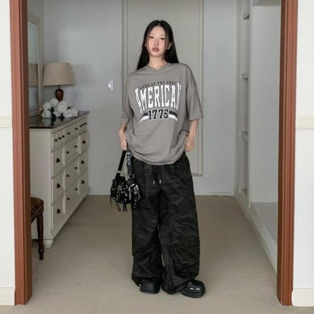 New Arrivals Open Run Women Oversized PrinT ShorT Sleeve CoTTon T shirT