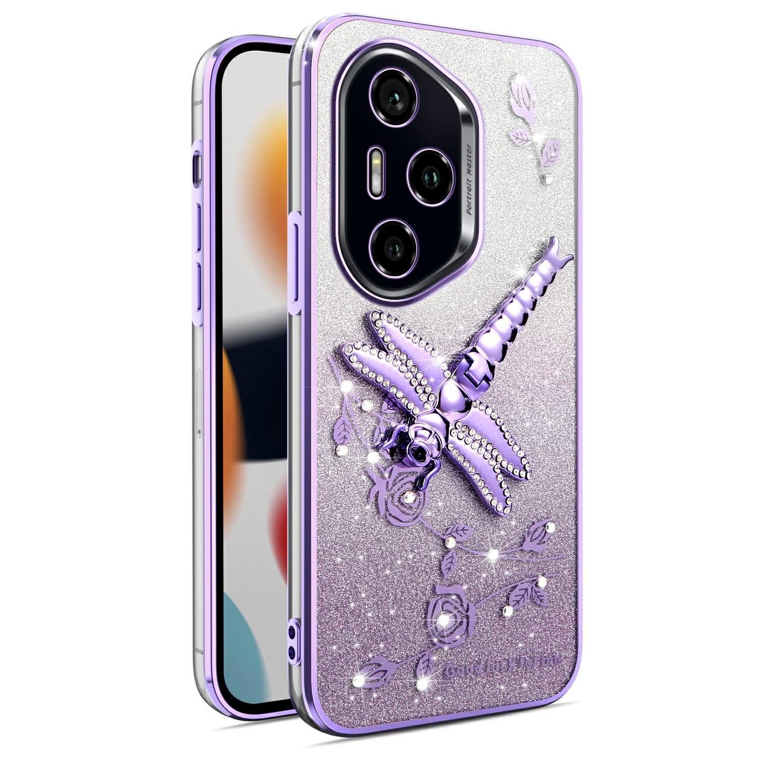 

KADEM для Honor 400 Pro 5G (Глобальный) Чехол-подставка Dragonfly TPU с цветами и блестками Purple