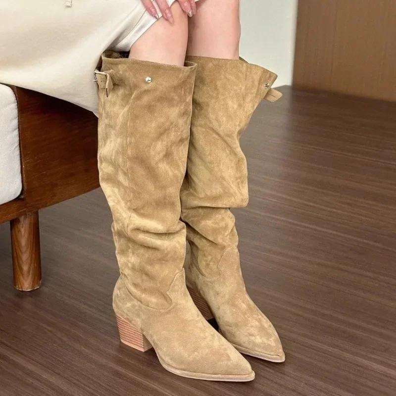 

Fashion 2024 Hot Selling Women s Shoes Spring and Autumn Fashion Pointed Toe Women s Boots Suede Square Heel High Women s Fashion Boots 39