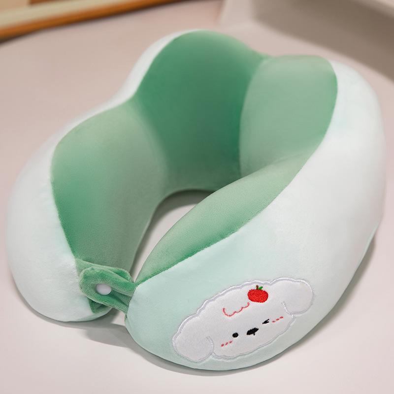 Cartoon U-Shaped Neck Pillow Custom Logo Cervical Support for Office & Airplane Travel зелёный