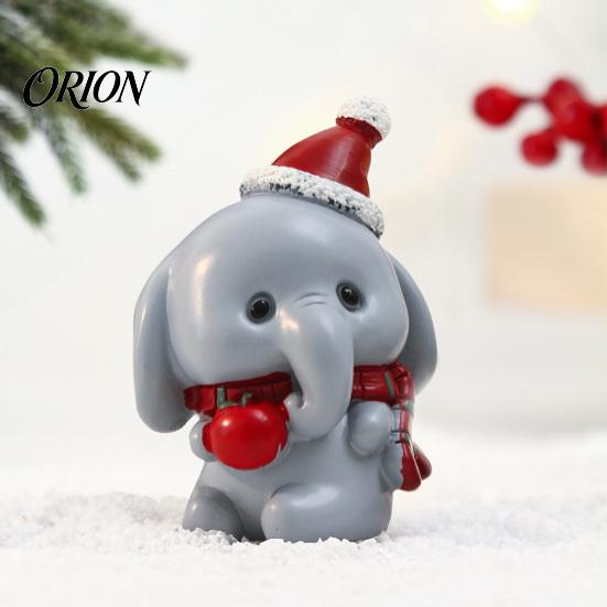 Holiday Gift for Animal Lovers Resin Cow/Elephant Figurines with Santa Hats, Christmas Ornaments, Ornaments Cute Desktop Decoration Home Party
