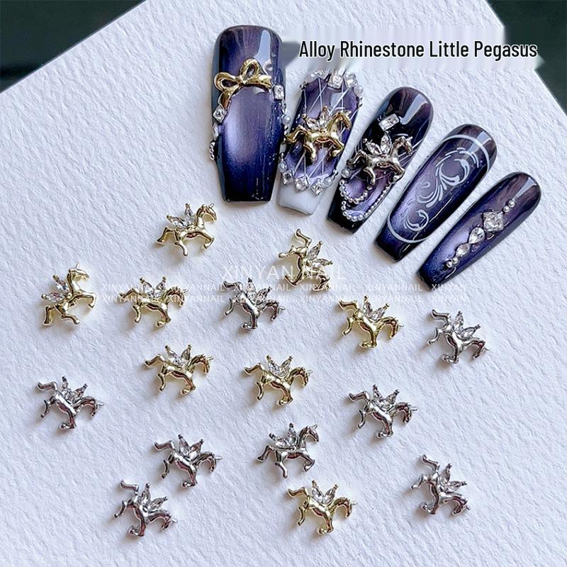 Gold-Plated Unicorn Pegasus Nail Art Decorations - Celebrity Style, Long-Lasting, High-End Feel.