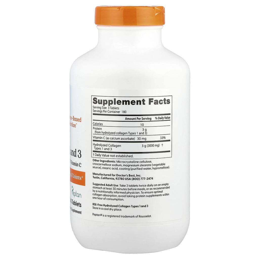 Doctor's Best Collagen Type 1 & 3 & Vitamin C, 540 Tablets