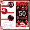 Red 50th Birthday Party Decorations for Women Men Red Black Balloons Banner Supplies Happy 50th Birthday Door Cover Banner and 18pcs Latex Balloons