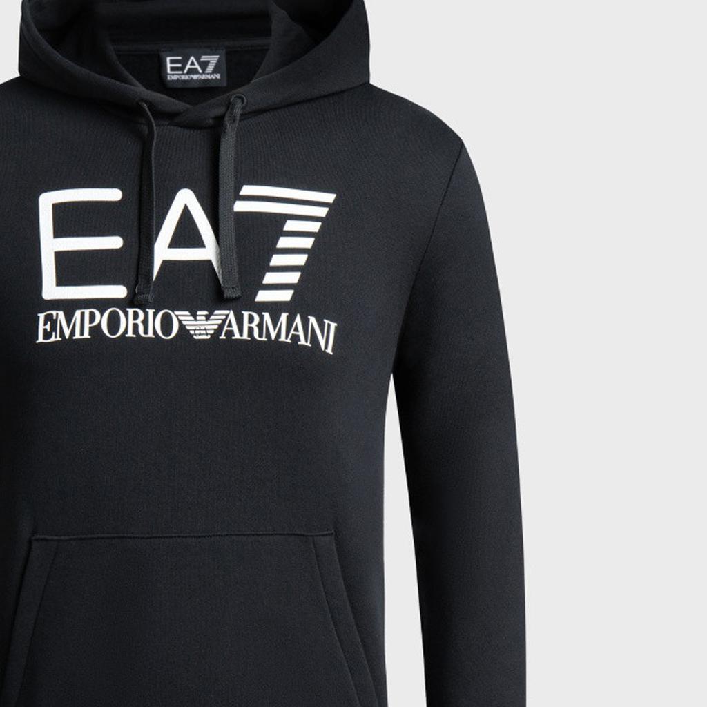 Emporio Armani EA7 FW23 Felpa con Cappuccio e Maniche Lunghe con Stampa Logo a Lettere Uomo top Nero 6RPM17-PJSLZ-1200