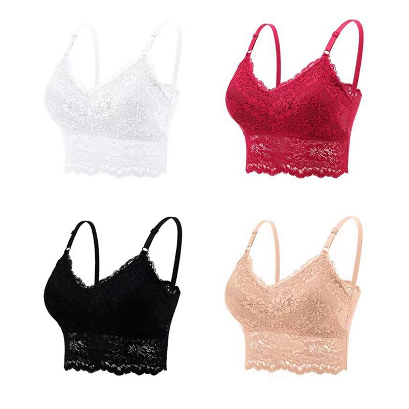 Women Solid Color Lace Bra Adjustable Strap Vest Bra