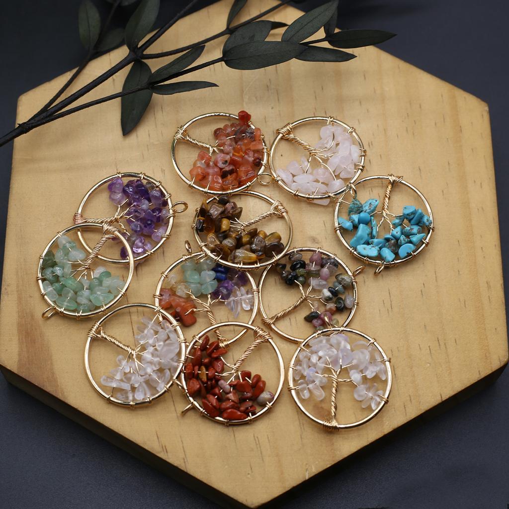 2Pcs Small Pendant Natural Stone Tree-Life Winding Pendant For Jewelry Making DIY Necklace Bracelet Accessory