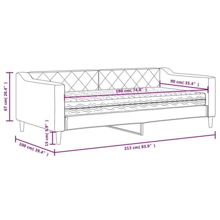 VidaXL Lit de jour avec matelas noir 90x190 cm tissu 3197420