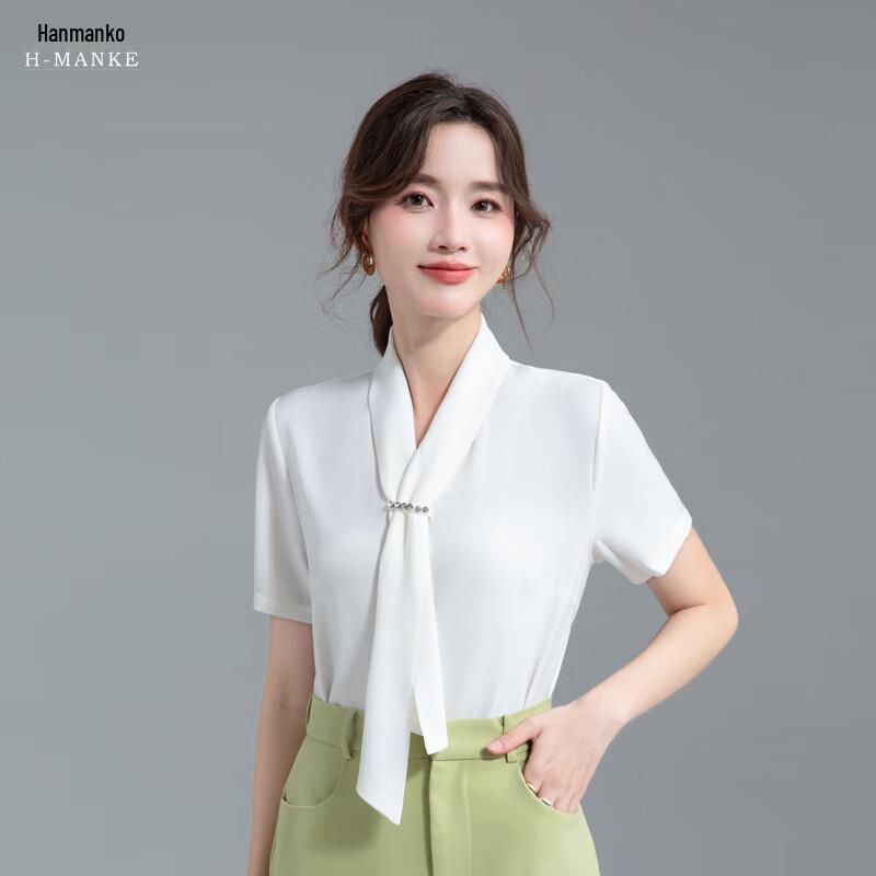 HANMANKE Women s Elegant Chiffon Blouse with Ribbon Tie 3XL