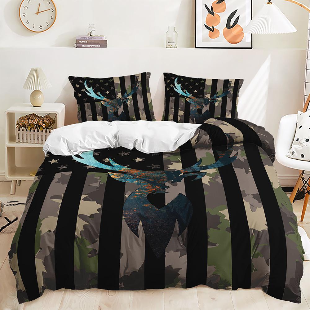 

Комплект постельного белья из трех предметов с животным принтом, полосатый, пододеяльник, две наволочки для спальни 135 * 200 (two-piece set) 90g