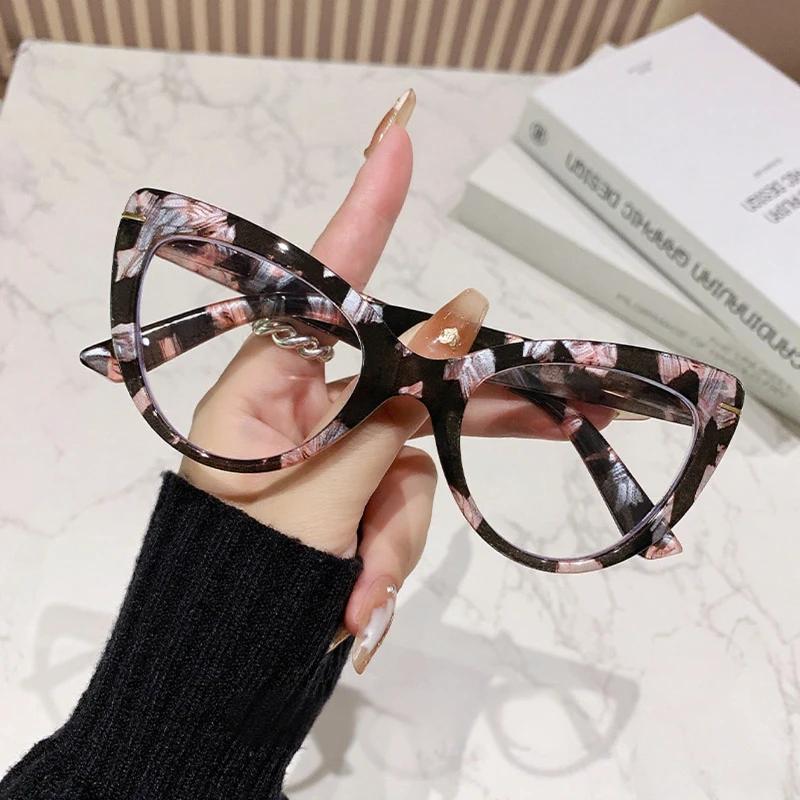 Neutral Fashion New Style Anti-Blue Light Reading Glasses Women's Cat-Eye Oversized Frame High-Definition Hyperopia Glasses +4.0