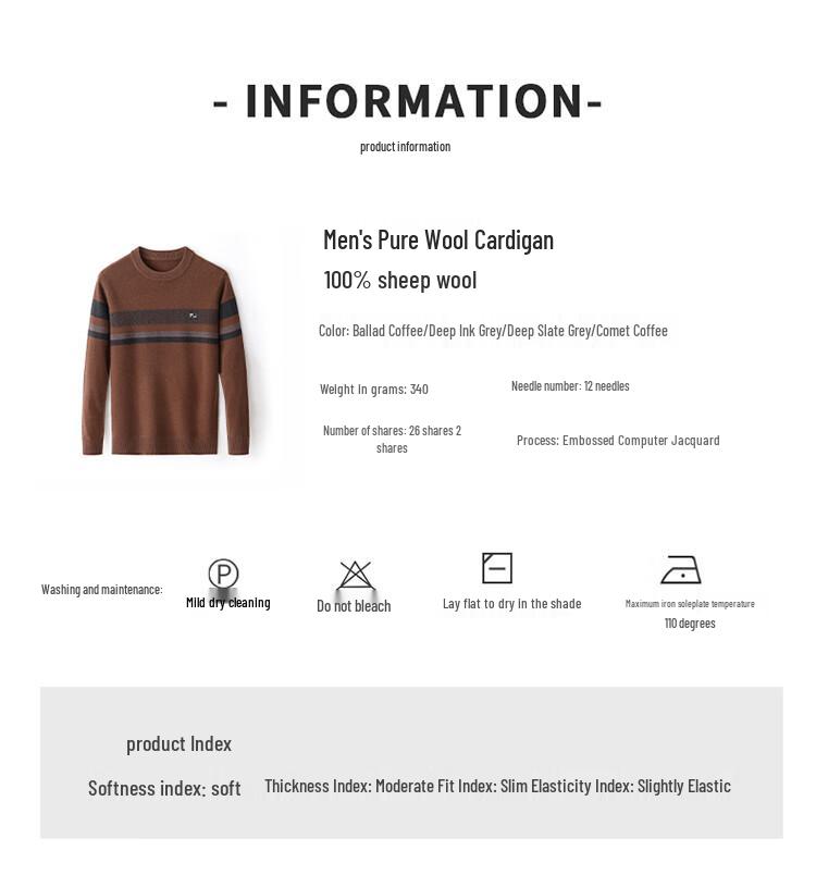 Hengyuanxiang Men's 100% Wool Round Neck Knit Sweater
