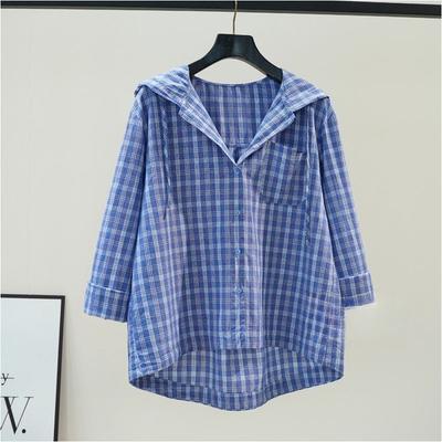 Shirt for Women Oversize Cotton Loose Blouse Casual Long Sleeve Plaid Turn Down Collar Hooded Shirt Top