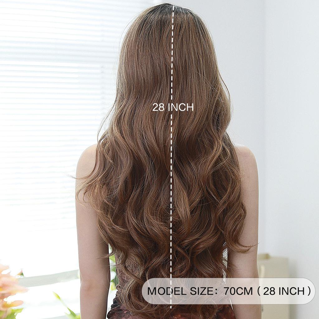T-Part Lace Wigs Mocha Brown Highlighting Waves Side Points Lace Wigs Full Headgear