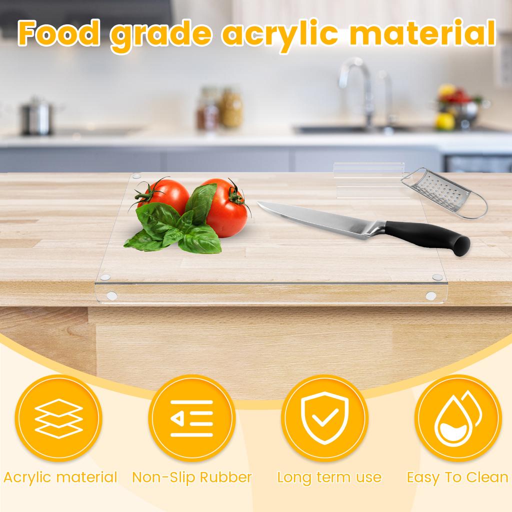 Acrylic Cutting Board with Round Nonslip Mats Food Grade Acrylic Chopping Board with Scraper Clear Cutting Board Reusable