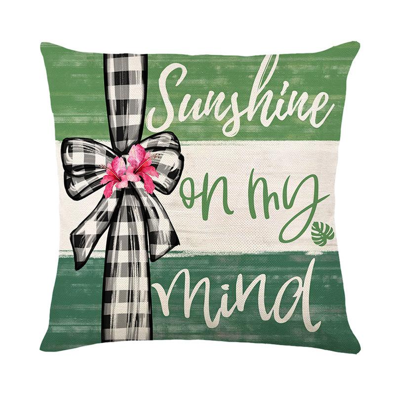 Green Plant Pillow Cover Letter Flax-printed Home Pillow Cover Living Room Sofa Decoration Cushion Cover