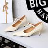 Fashion Retro T-Buckle Pointed High Heels for Women's Solid Color Light Mouth Thin Heels Single Shoes Banquet Temperament Women's Shoes
